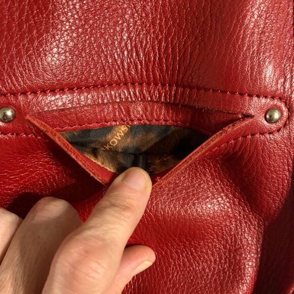 B. Makowsky Red Soft Pebble Leather Crossbody Bag - Picture 6 of 16